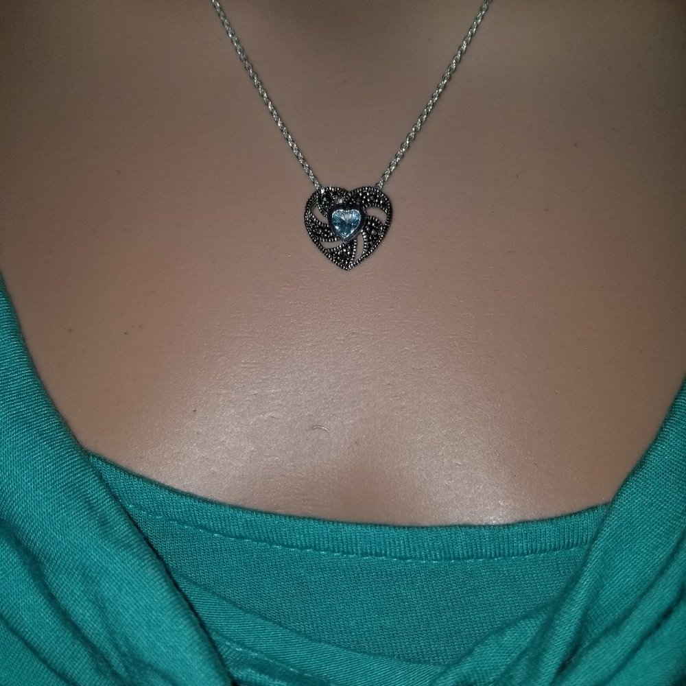 NWOT Topaz plated Sterling Silver and Marcasite heart Necklace and earrings